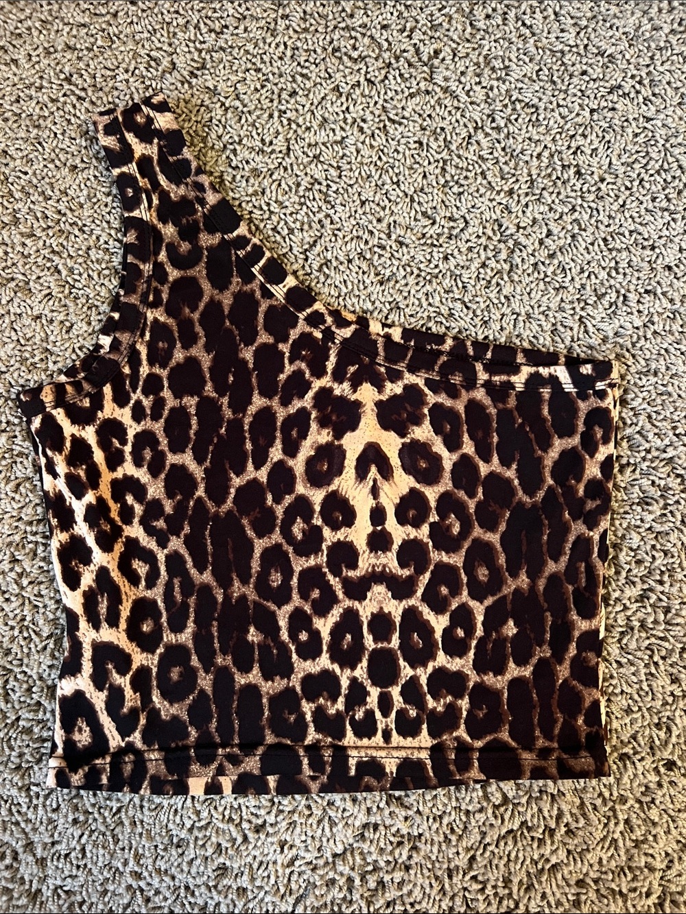 SHEIN Leopard One-Shoulder Crop Top - Brown/Black